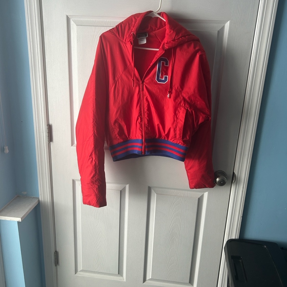 Champion Red Kids Puffer Jacket with Blue Stripes